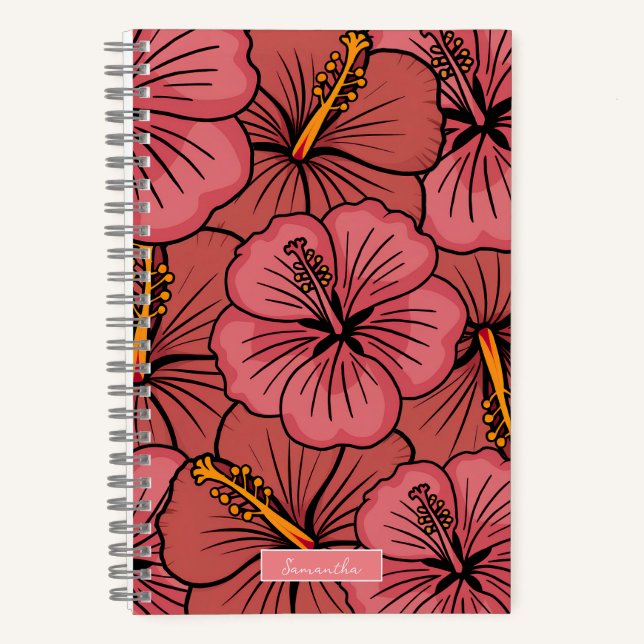 Tropical hibiscus pattern personalized  notebook (Front)