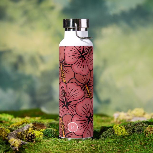 Tropical hibiscus pattern personalized  water bottle (Outdoor)
