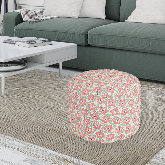 Tropical Hibiscus Pattern Pouf (Creator Uploaded)