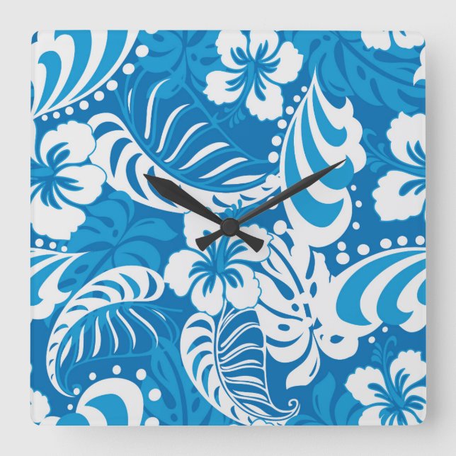 Tropical Hibiscus Pattern Square Wall Clock (Front)