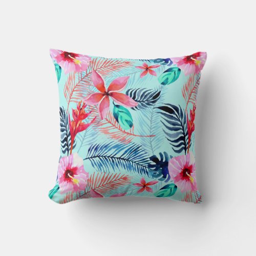 Tropical hibiscus pattern throw pillow