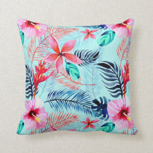 Tropical hibiscus pattern throw pillow