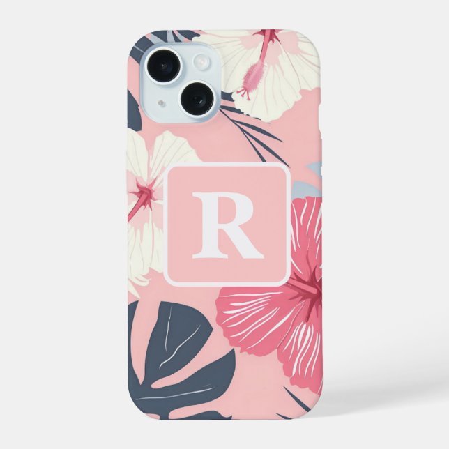 Tropical Hibiscus personalized Monogram Iphone Case (Back)