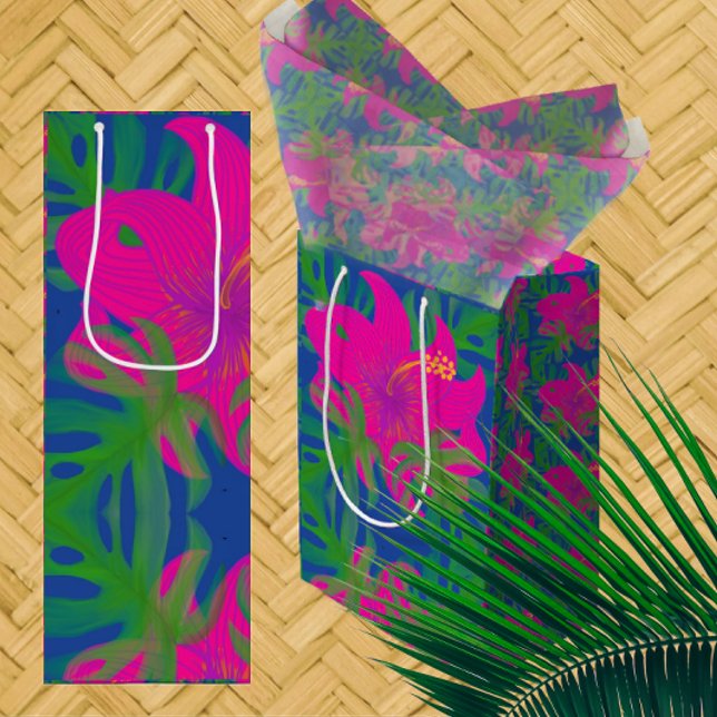 Tropical Hibiscus Philodendron  Medium Gift Bag (Tropical hibiscus and philodendron in vibrant color!)