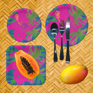 Tropical Hibiscus Philodendron Paper Plates