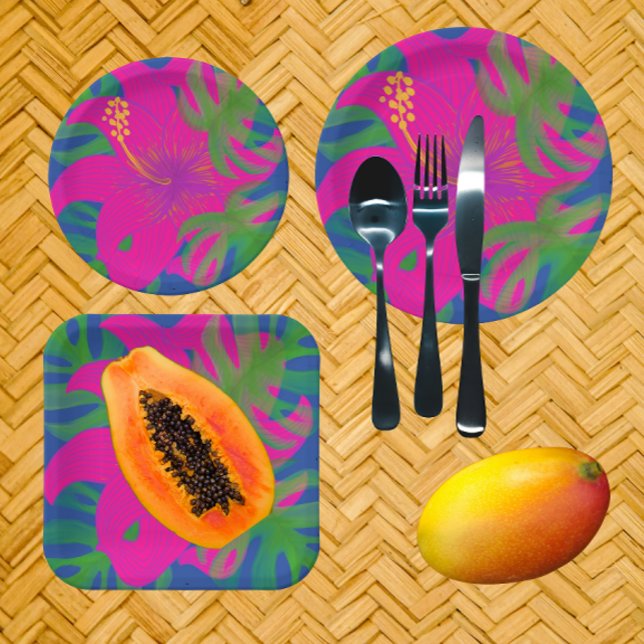Tropical Hibiscus Philodendron  Paper Plates (Perfect for your outdoor summer entertaining!)
