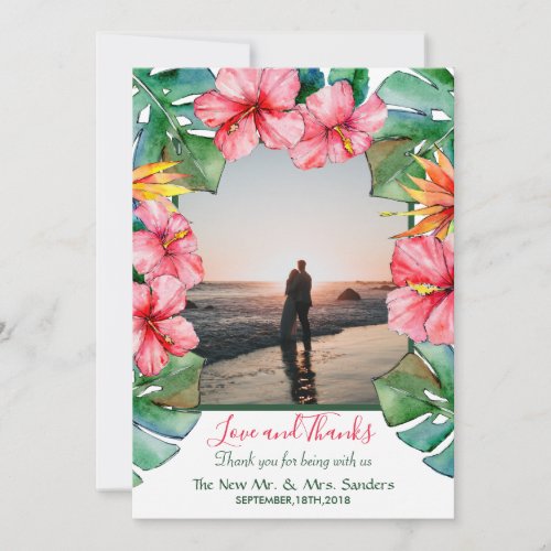 Tropical Hibiscus Photo Wedding Thank You Card