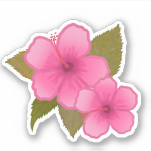 TROPICAL HIBISCUS PINK FLOWER STICKER