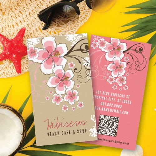 Tropical Hibiscus Pink Flower Vintage Modern Chic Business Card Templates