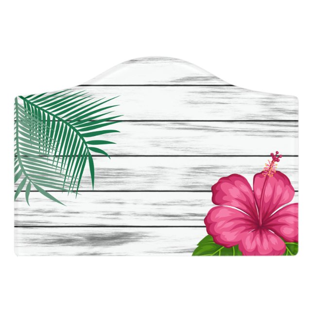Tropical Hibiscus Pink Flowers Design Door Sign (Small Crest Front)