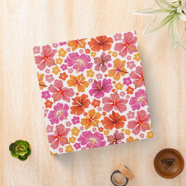 Tropical hibiscus - pink & orange 3 ring binder (In Situ)