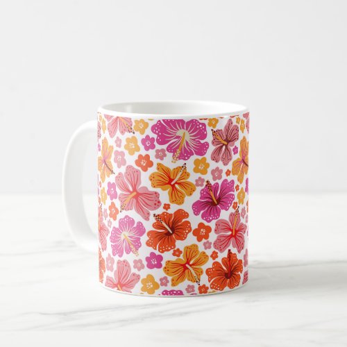 Tropical hibiscus _ pink  orange coffee mug