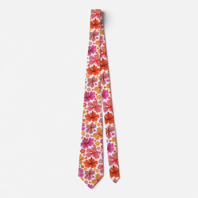 Tropical hibiscus - pink & orange neck tie (Front)