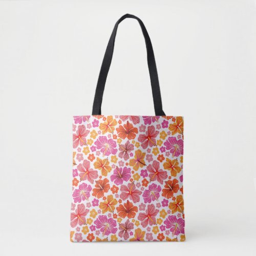 Tropical hibiscus _ pink  orange tote bag