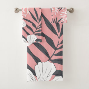 Tropical Hibiscus pink personalized Monogram Bath Towel Set