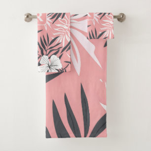 Tropical Hibiscus pink personalized Monogram Bath Towel Set