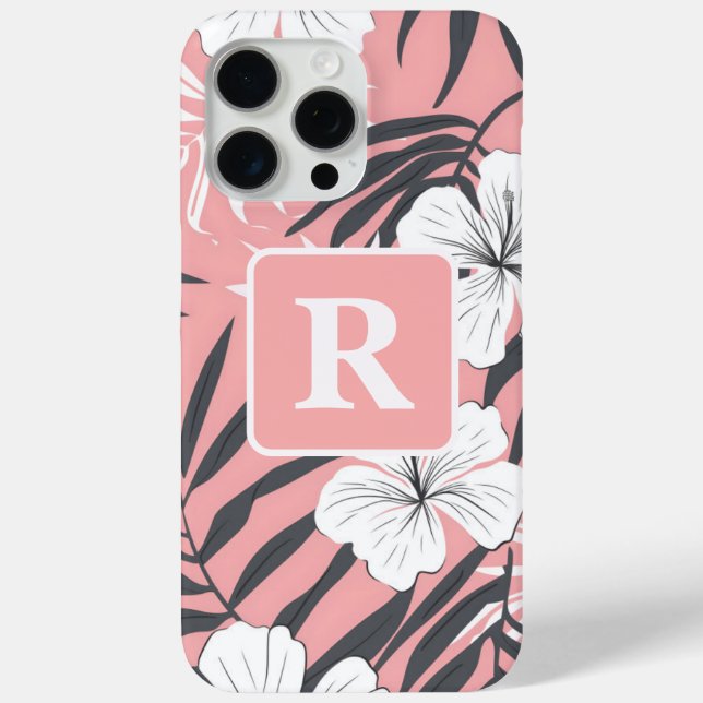 Tropical Hibiscus pink personalized Monogram Case-Mate iPhone Case (Back)