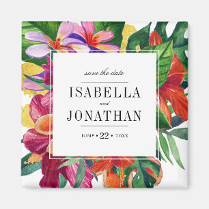 Tropical Hibiscus, Plumeria & Palm Save The Date Magnet