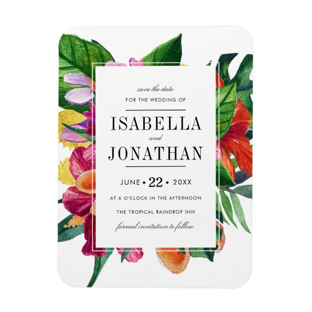 Tropical Hibiscus, Plumeria & Palm | Save The Date Magnet (Vertical)