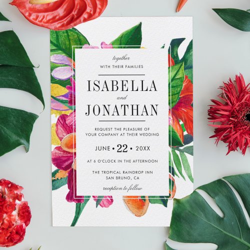 Tropical Hibiscus Plumeria  Palm  Wedding Invitation