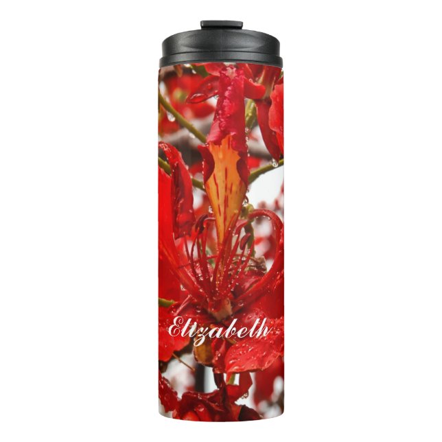 Tropical Hibiscus Red Floral Flowers Personalize  Thermal Tumbler (Front)