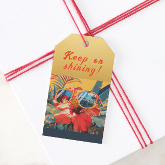 Tropical Hibiscus Retro Sunglasses Pop Art Gift Tags