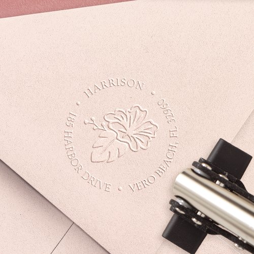 Tropical Hibiscus Return Address Embosser