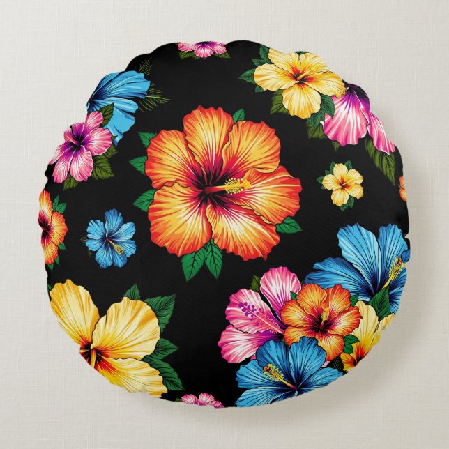 Tropical Hibiscus Round Pillow (Front)