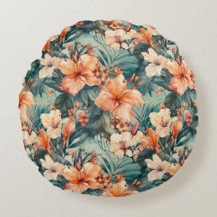Tropical Hibiscus Round Throw Pillow