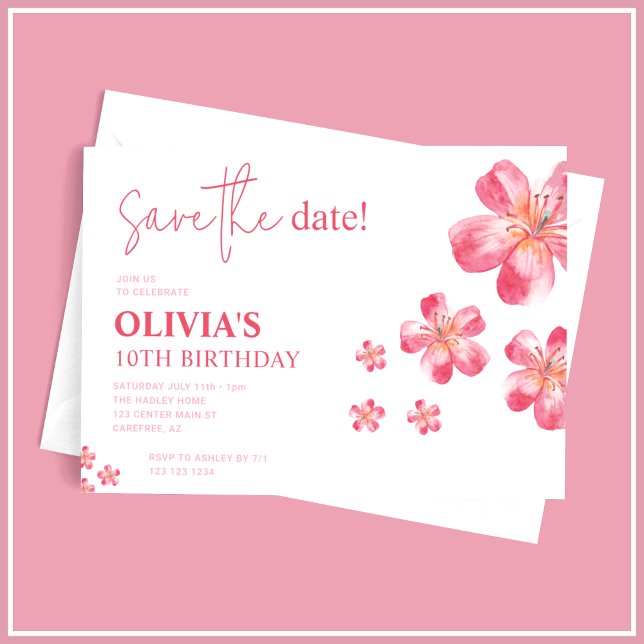 Tropical Hibiscus Save the Date Birthday Invitation (Creator Uploaded)