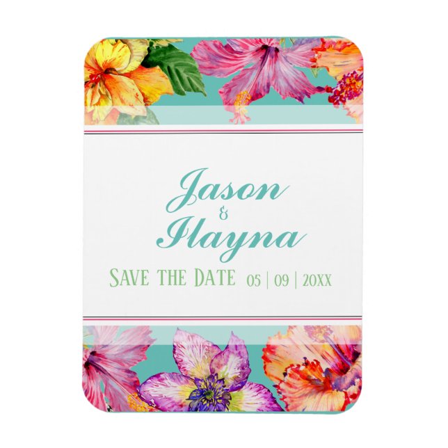 Tropical Hibiscus Save The Date Magnet (Vertical)