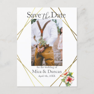 Tropical Hibiscus Save the Date Photo QR Code Postcard