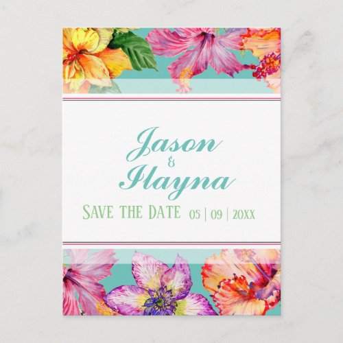 Tropical Hibiscus Save The Date Postcard