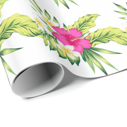 Tropical Hibiscus Seamless Pattern Wrapping Paper