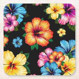 Tropical Hibiscus Square Paper Coaster