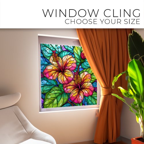 Tropical Hibiscus Stained glass art Window Cling