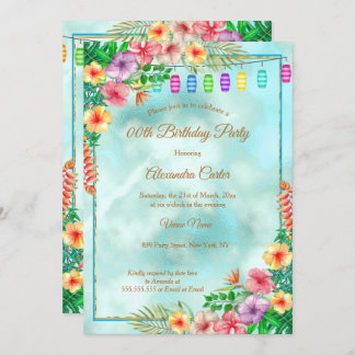 Tropical Hibiscus Summer Birthday Party Invitation