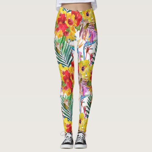 Tropical Hibiscus Summer Pattern Leggings