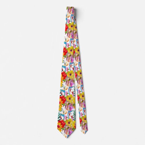 Tropical Hibiscus Summer Pattern Neck Tie