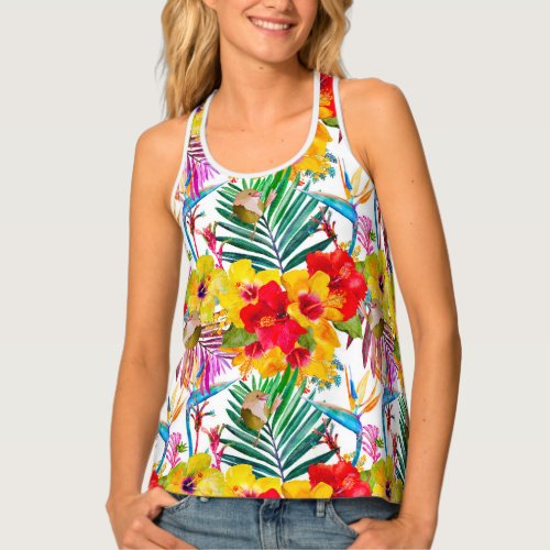 Tropical Hibiscus Summer Pattern Tank Top