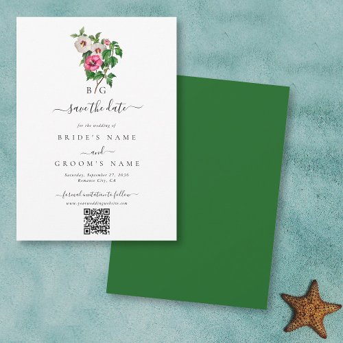 Tropical Hibiscus Summer Wedding QR Code Save The Date