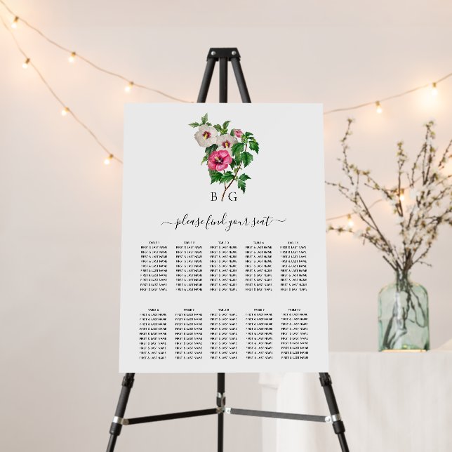 Tropical Hibiscus Summer Wedding Seating Chart Foam Board (In Situ (Stand))