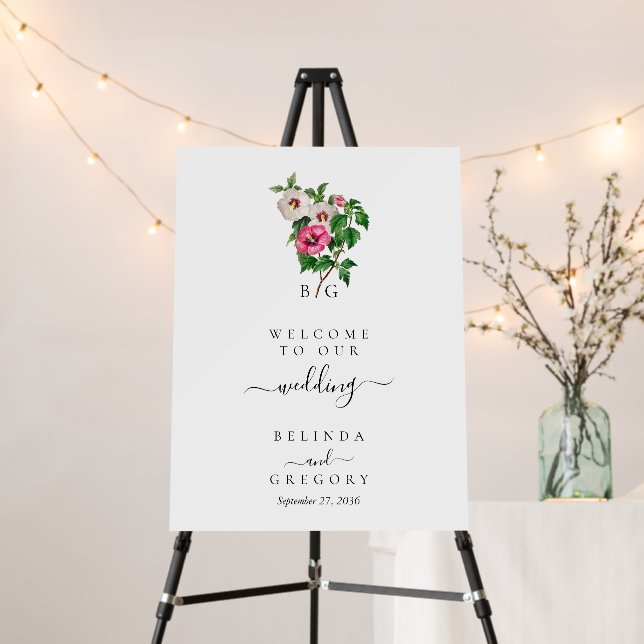 Tropical Hibiscus Summer Wedding Welcome Foam Board (In Situ (Stand))