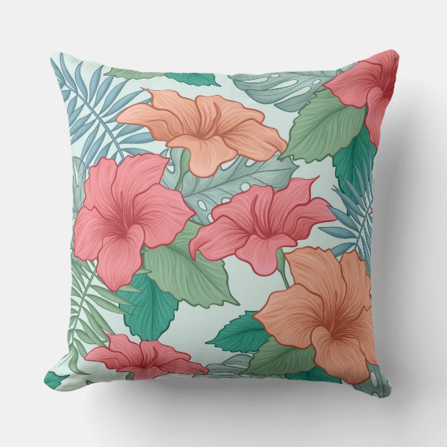 Tropical Hibiscus Throw Pillow (Front)