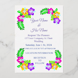 Tropical Hibiscus Thunder_Cove Foil Invitation