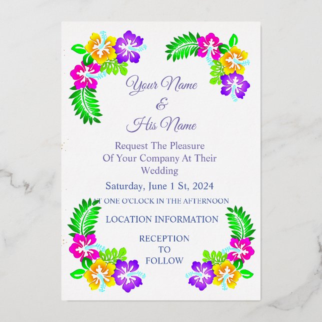 Tropical Hibiscus Thunder_Cove Foil Invitation (Front)