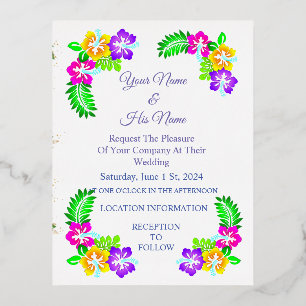 Tropical Hibiscus Thunder_Cove Foil Invitation Postcard