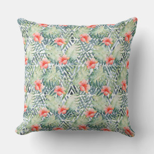 Tropical Hibiscus Tribal Floral Throw Pillow