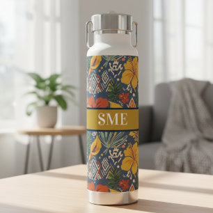 Tropical Hibiscus Tribal Pattern Gift for Her Water Bottle