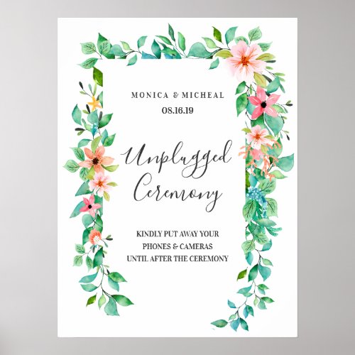 Tropical Hibiscus Unplugged Wedding Ceremony Sign